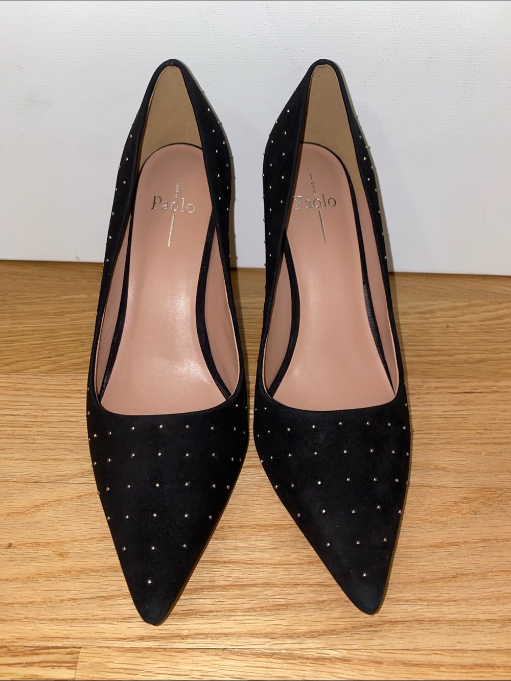 Linea Paolo Pamila Black Studded Pointed Toe Suede Stiletto Pumps Size 12